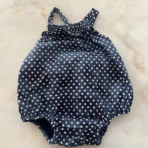 Baby Gap Navy Blue and White Polka -Dot Ruffled Sunsuit Size12-18 Months
